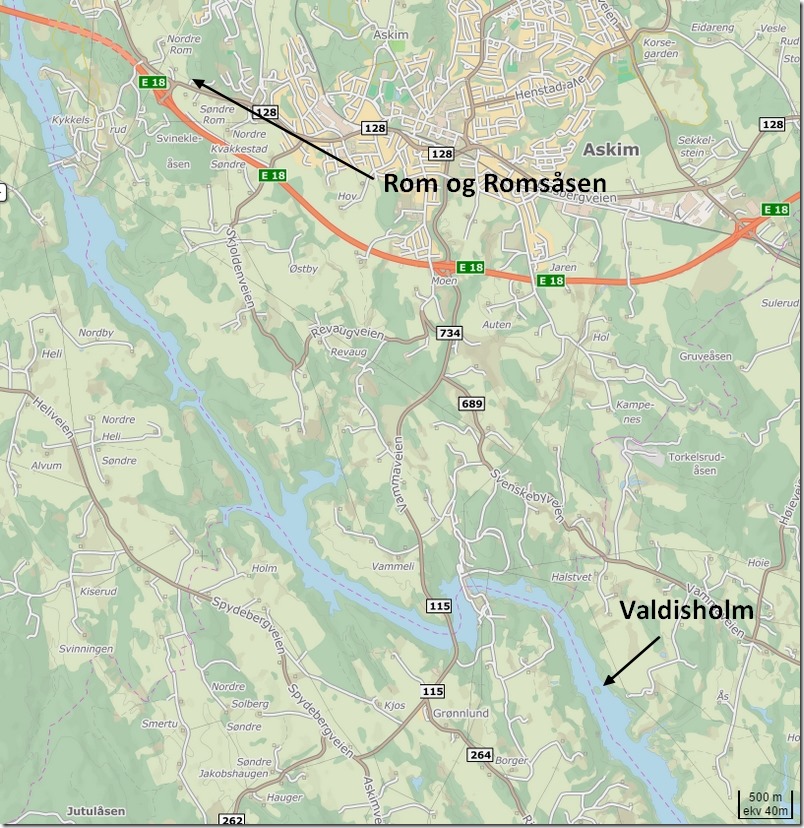 Askim, Rom, Romsåsen og Valdisholm