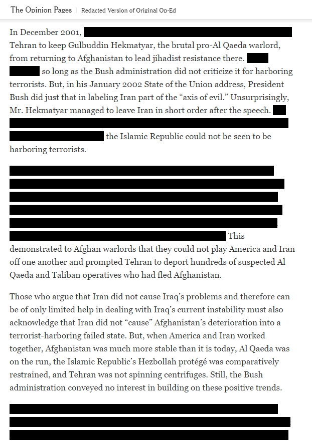 Eksempel fra New York Times på CIA-sensur av amerikanske avisartikler.